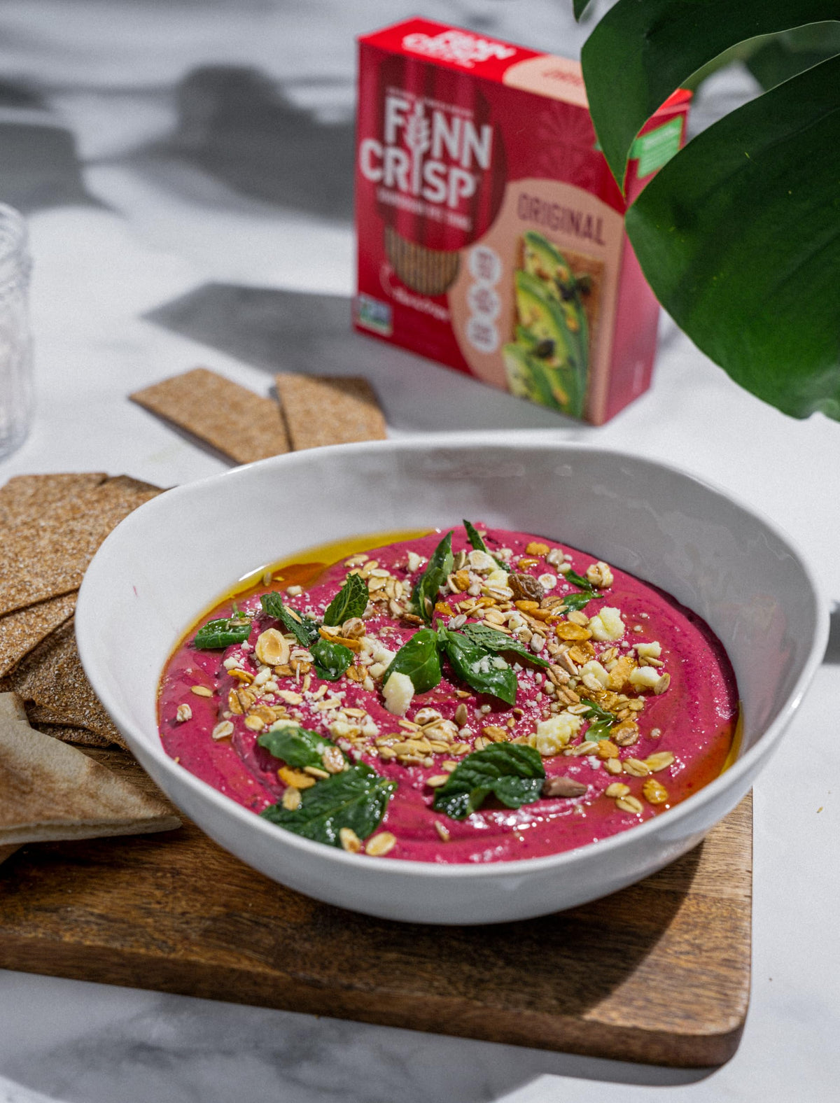 Finn Crisp rye grains and ingredients hint at wholesome baking.