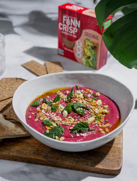 Finn Crisp rye grains and ingredients hint at wholesome baking.