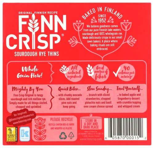 Closeup of Finn Crisp Sourdough Rye Thins highlighting light crispy bite.