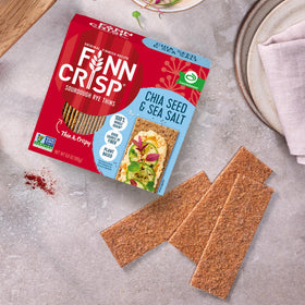 Finn Crisp chia seed thins with avocado and tomato topping