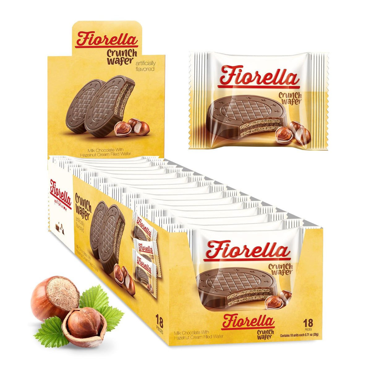 Fiorella Crunch Wafer with chocolate outside offers a crisp, indulgent bite for snacking.