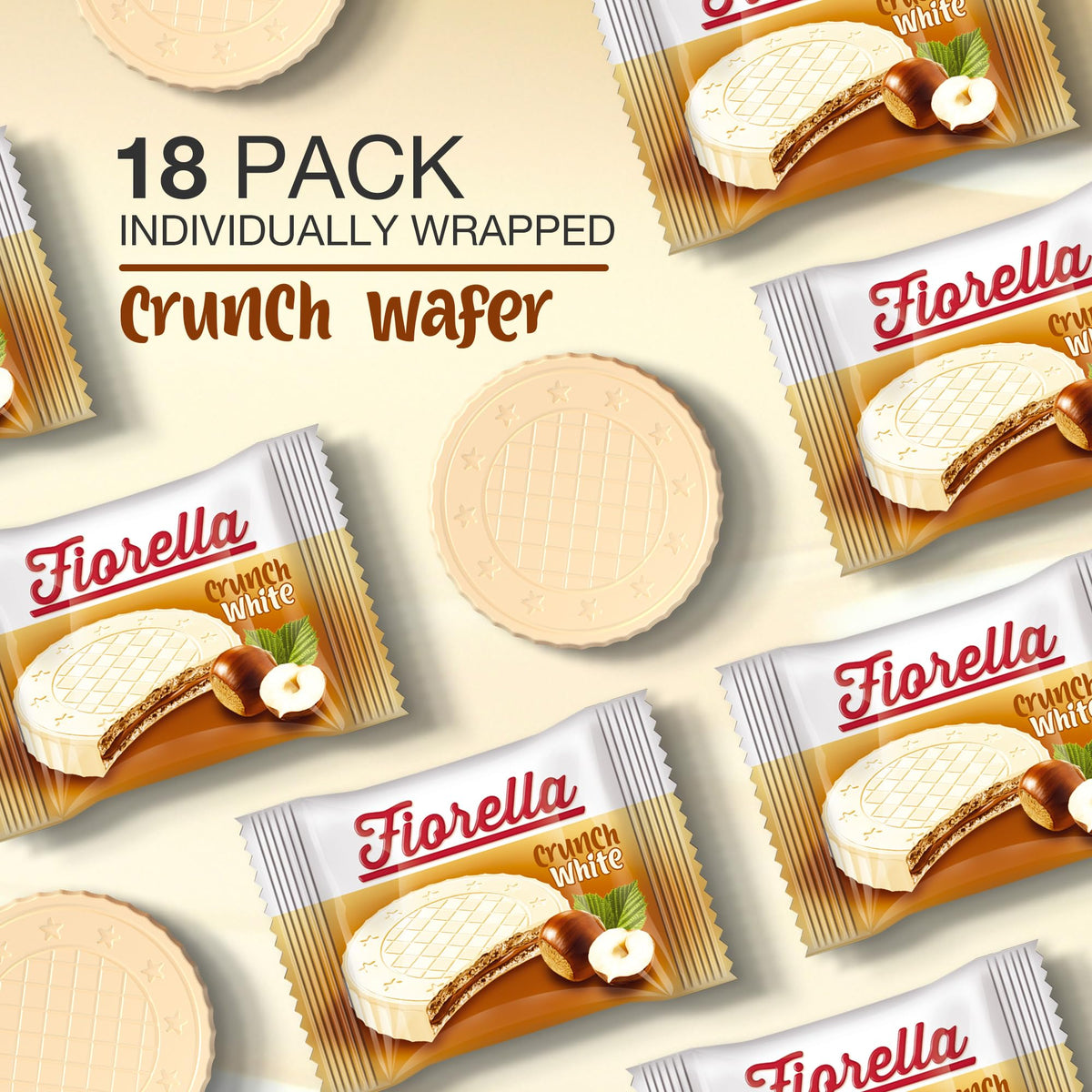 Fiorella Crunch wafers with hazelnut cream filling offer a smooth, indulgent bite.
