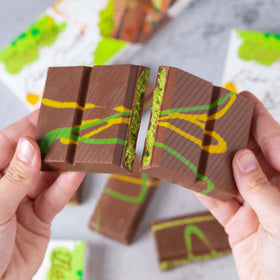 Fiorella Dubai Pistachio Chocolate Bar box opened to reveal premium interior