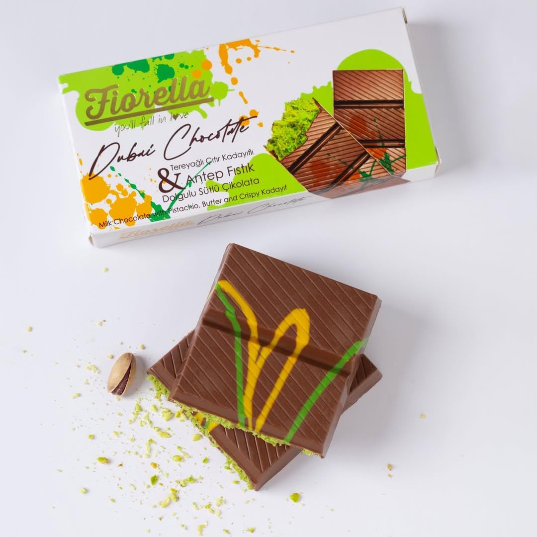 Elegant Fiorella branding and premium packaging for Dubai Pistachio Bar