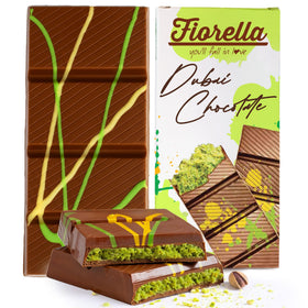 Fiorella Dubai Pistachio Chocolate Bar packaging shows luxury gift appeal