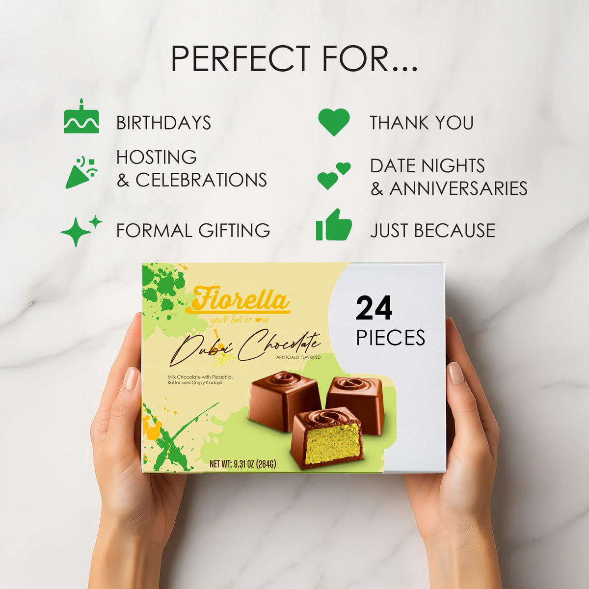 Fiorella 24-Square Box is compact and ideal for sharing or desk snacking.