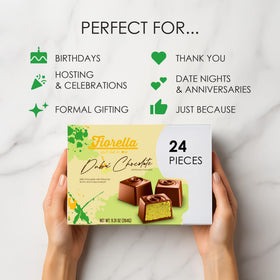 Fiorella 24-Square Box is compact and ideal for sharing or desk snacking.
