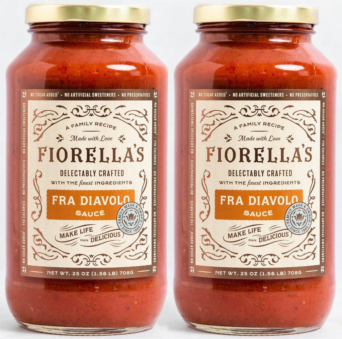 Fiorella's Fra Diavolo sauce bottle highlighting bold pasta-ready flavor