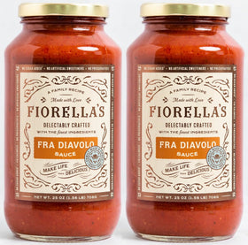 Fiorella's Fra Diavolo sauce bottle highlighting bold pasta-ready flavor