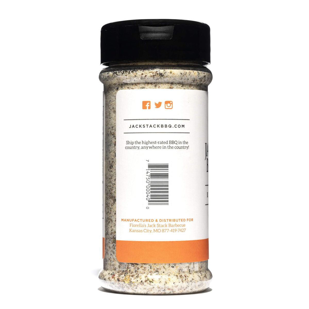 Fiorella's Jack Stack Dry Rub back panel highlights gluten-free and dairy-free options