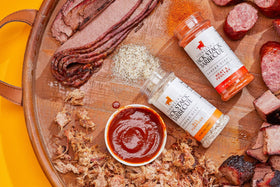 Fiorella's Jack Stack Dry Rub jars lined up for easy kitchen prep