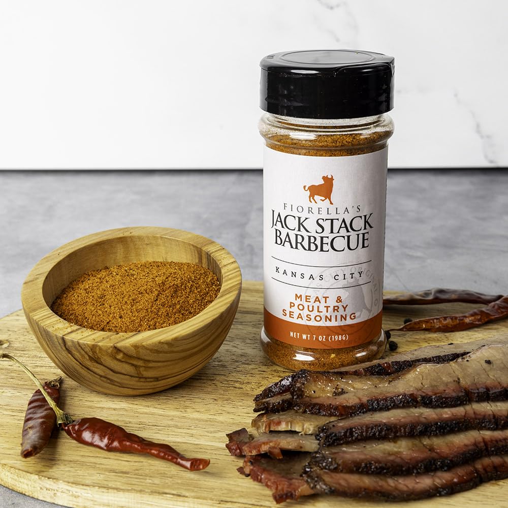 Fiorella's Jack Stack label closeup highlighting handcrafted seasoning quality.