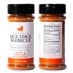 Fiorella's Jack Stack Meat & Poultry Rub bottle boosts chicken and pork flavor.
