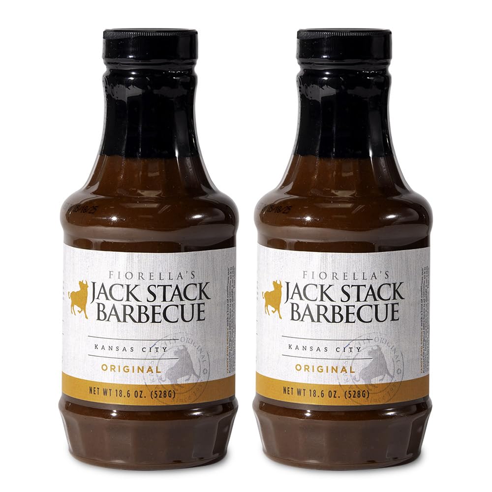 Fiorella's Jack Stack Original Sauce bottle pouring for versatile grill prep