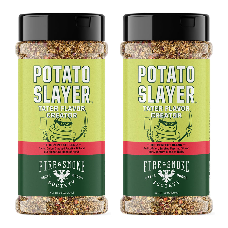 Fire & Smoke Society Potato Slayer bottle ready to season potatoes and vegetables