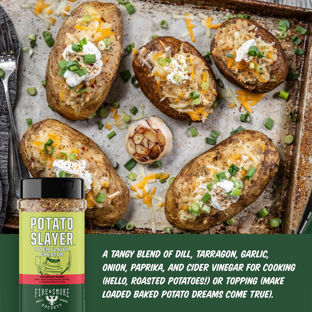 Fire & Smoke Society Potato Slayer shaker closeup highlighting bold herbs.