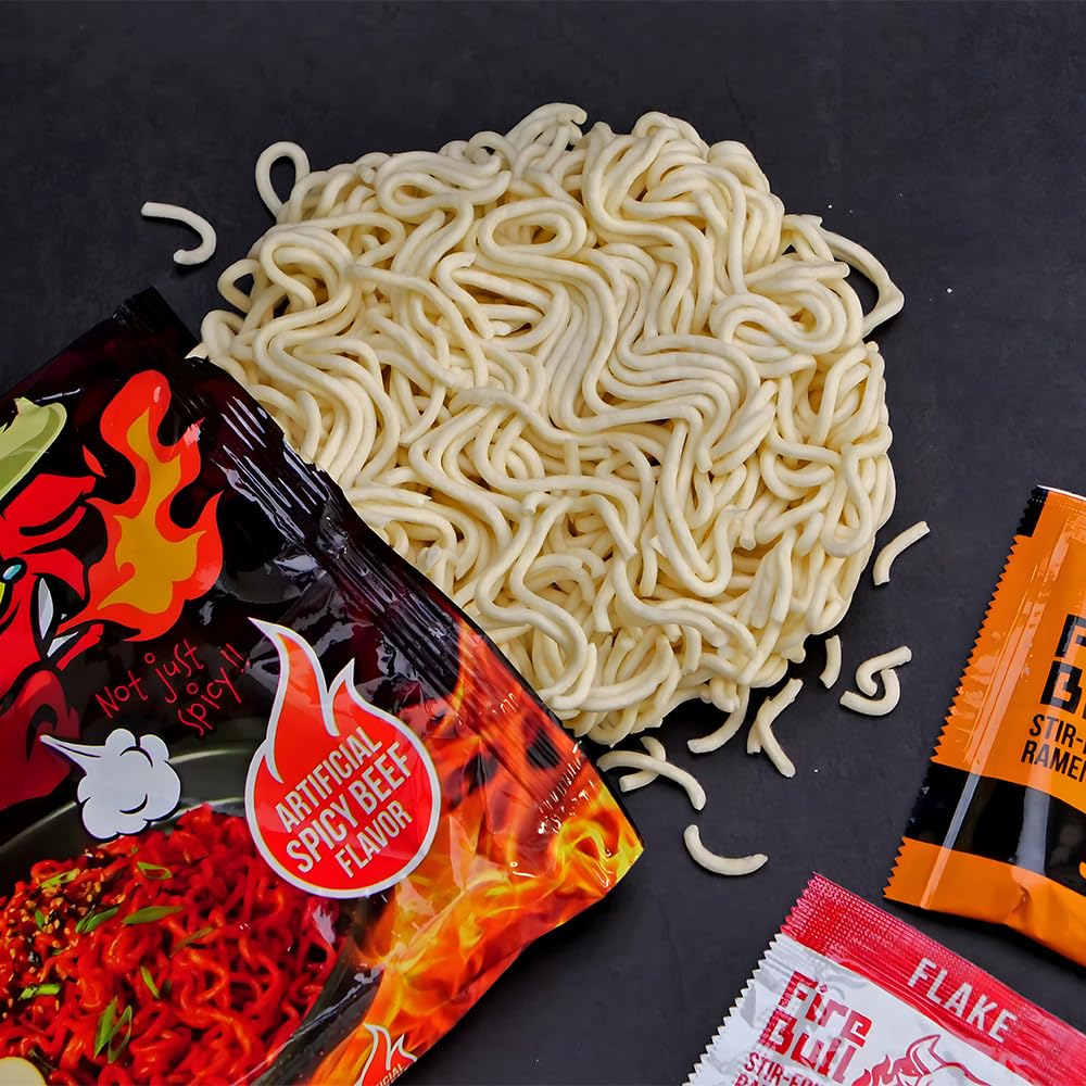 Fire Bull Ramen kit on the shelf, perfect for fast weeknight dinners.