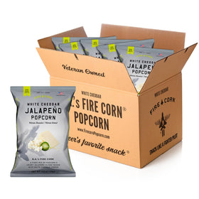 Fire Corn Jalapeño White Cheddar pack showcases bold flavor and gluten-free quality.