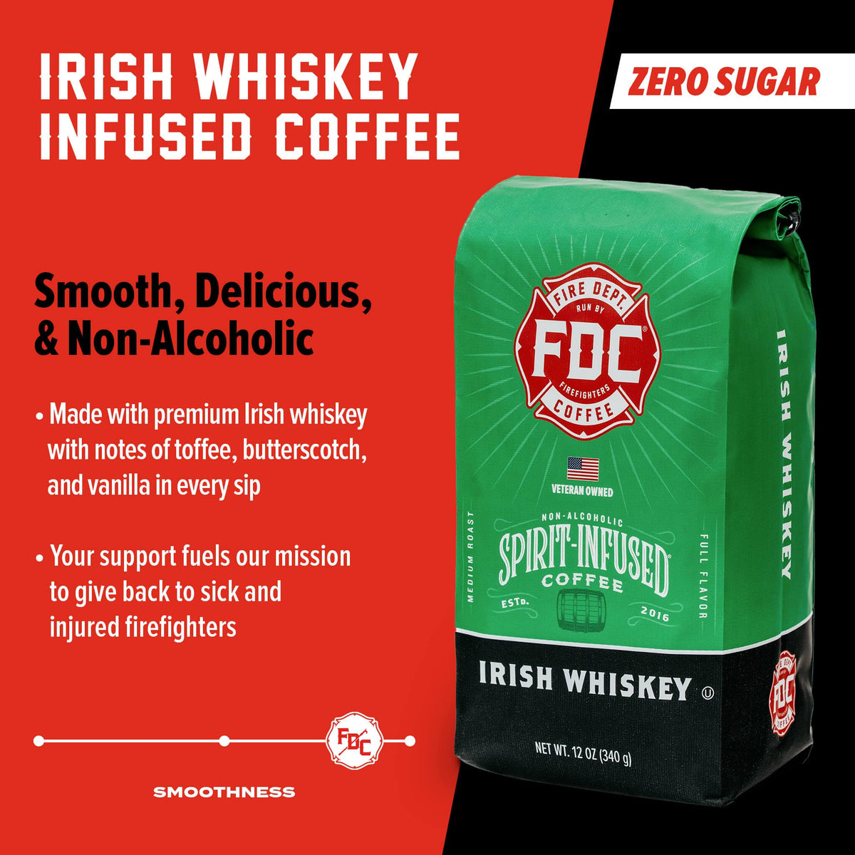Fire Department Coffee Irish Whiskey Infused cup with vanilla and butterscotch aroma.