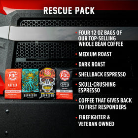 Fire Department Coffee Rescue Pack Dark Roast beans for a bold, satisfying cup.