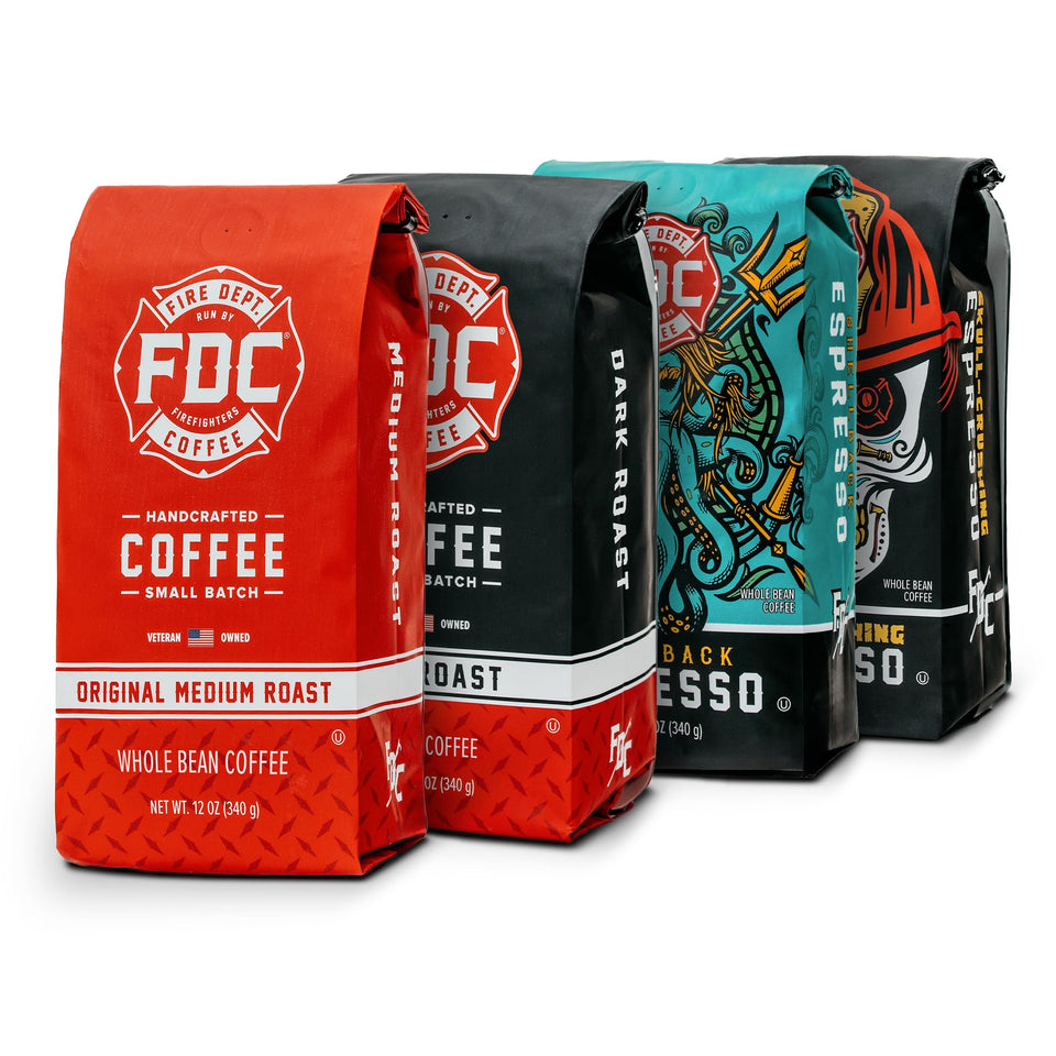 Fire Department Coffee Rescue Pack Medium Roast beans for balanced flavor and everyday brewing.