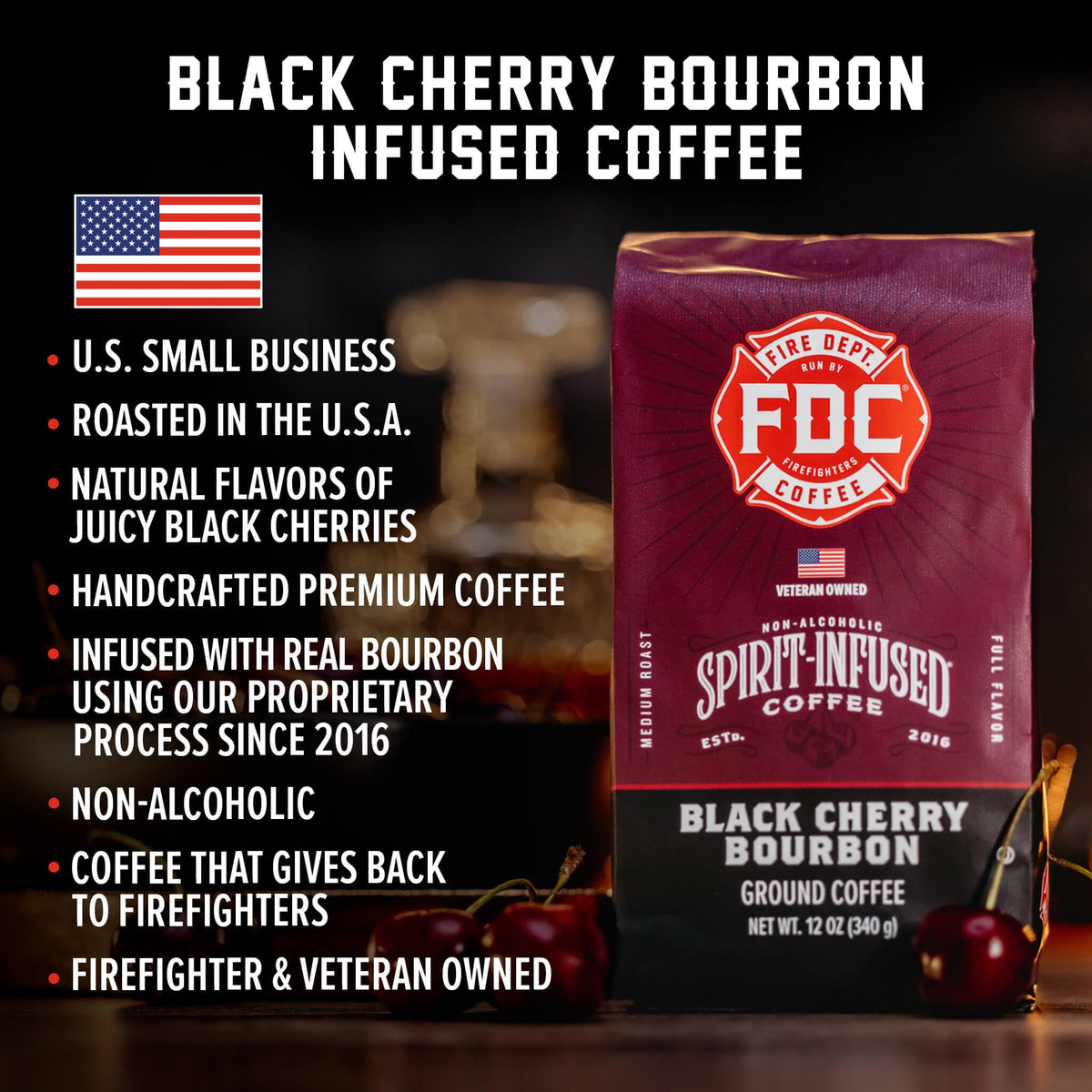 Fire Department Coffee roasted beans close-up highlights rich color and quality