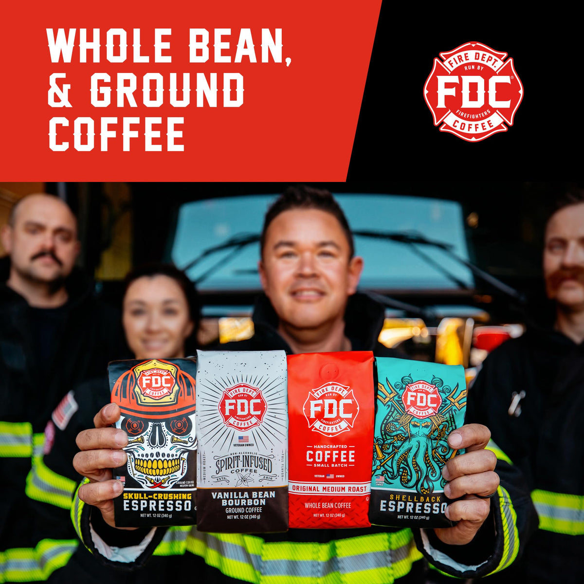 Fire Department Coffee roasted in USA in small batches for quality.