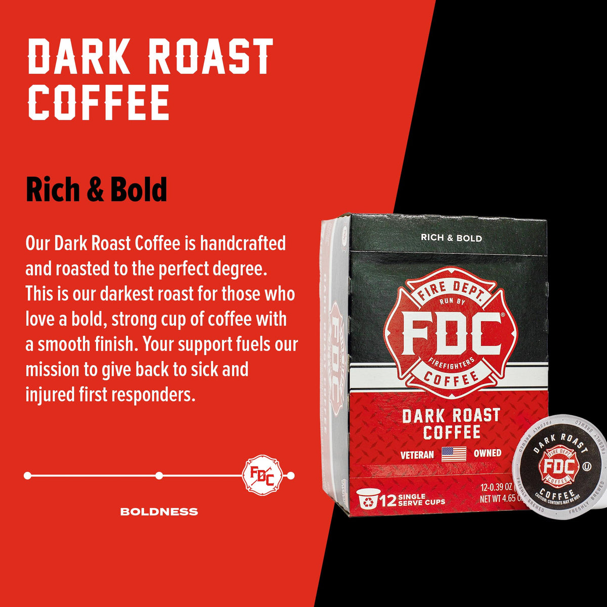 Fire Department Coffee is roasted in the USA for bold aroma.