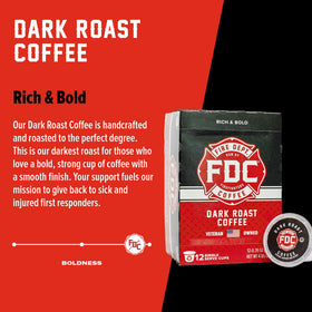 Fire Department Coffee is roasted in the USA for bold aroma.