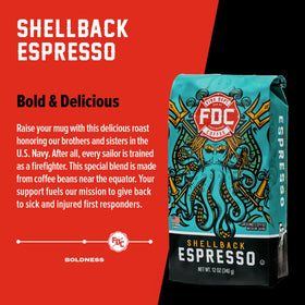 Cup of Shellback Espresso roast ready for a balanced morning pick-me-up.