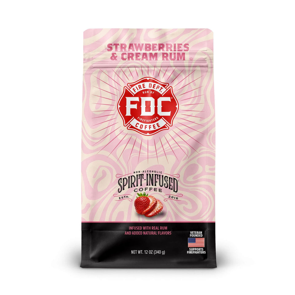Fire Department Coffee Strawberries & Cream rum-infused ground coffee provides dessert-like flavor in every cup.