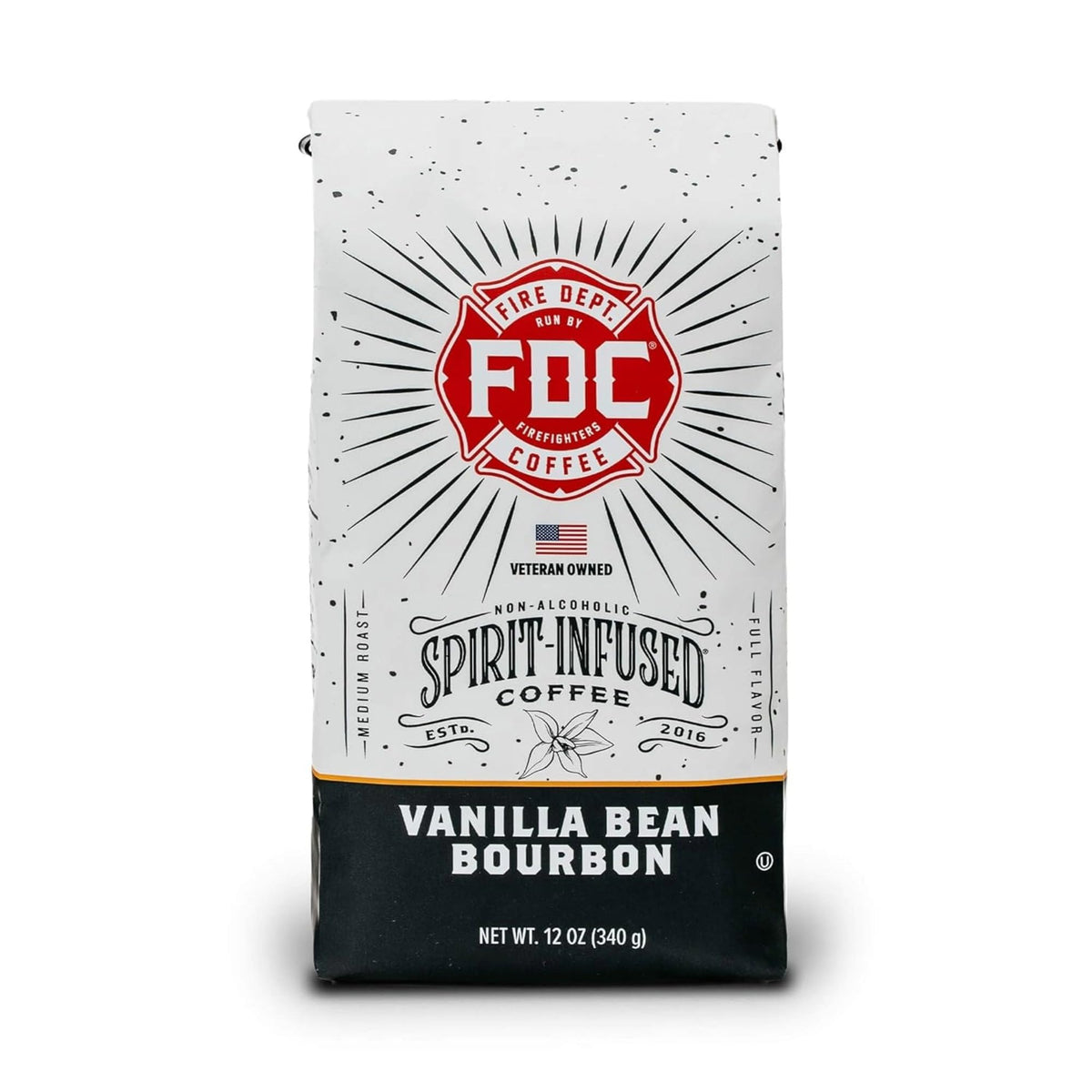 Fire Department Coffee Vanilla Bourbon ground bag with bold aroma for a morning ritual.