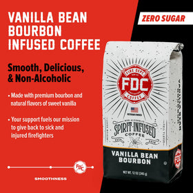 Fire Department Coffee vanilla bourbon ground coffee beans showing color and roast.