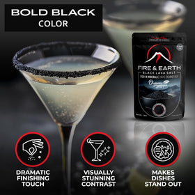 Fire and Earth gourmet sea salt delivers pristine flavor with a bold charcoal hue