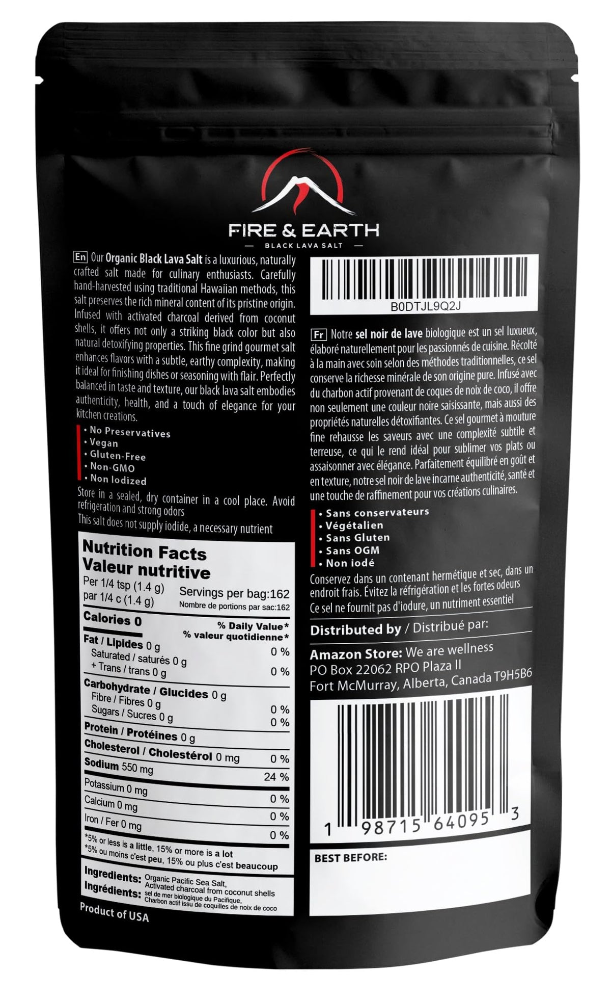 Fire & Earth black lava salt finely ground for steak finishing