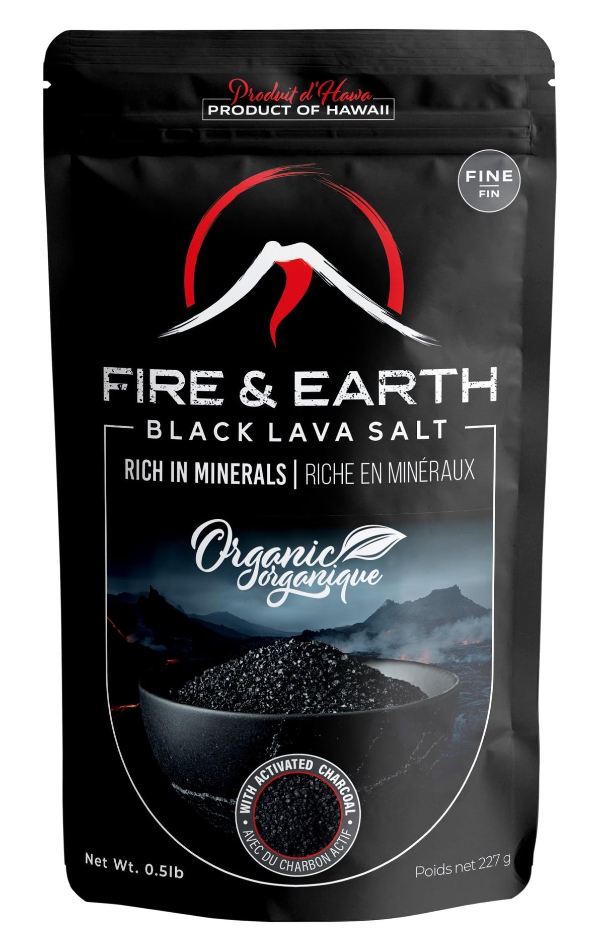 Fire & Earth organic Hawaiian lava black salt charcoal pour for finishing dishes