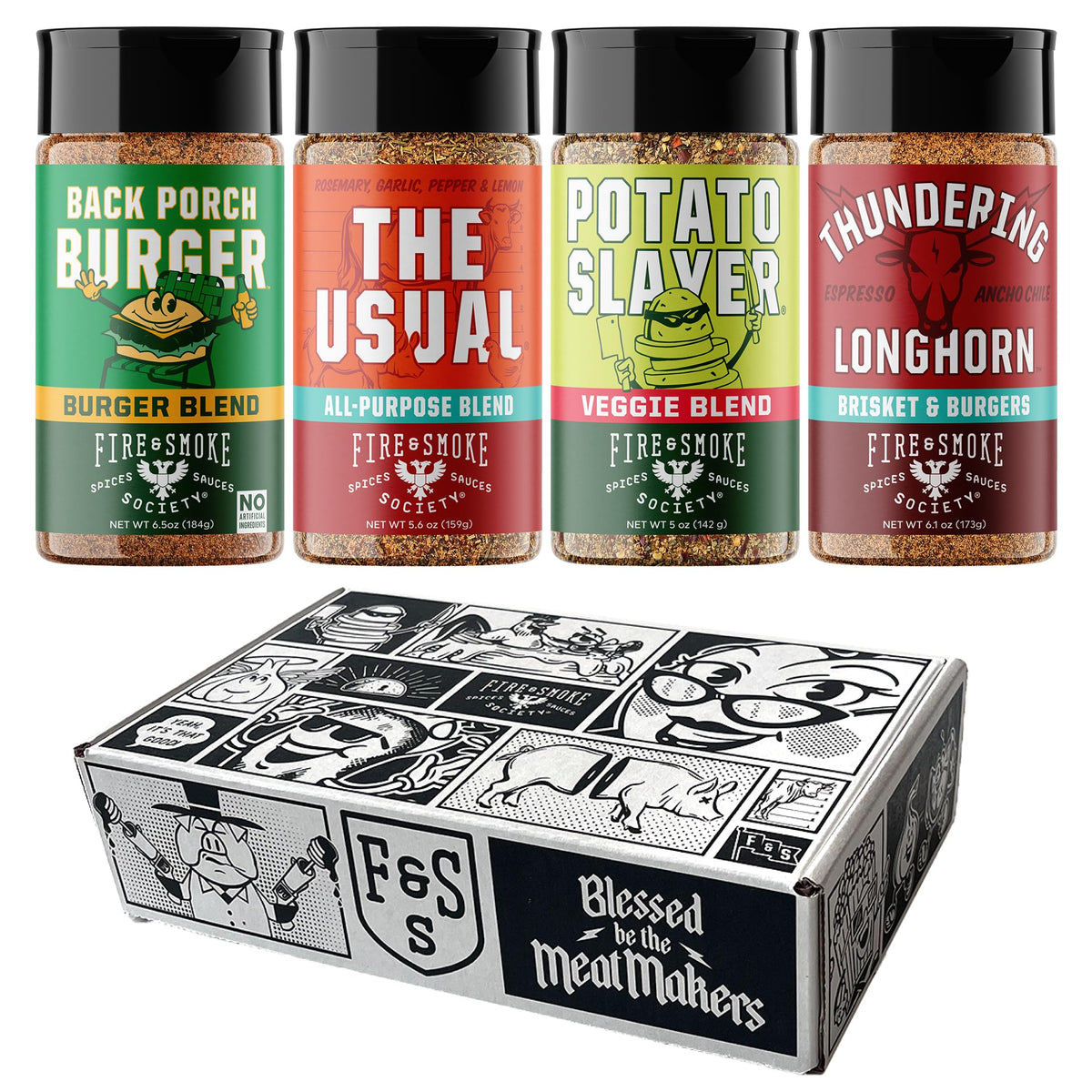 Fire & Smoke Society Burgers & Fries variety-pack bottles ready for versatile backyard grilling