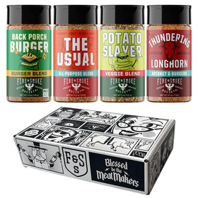 Fire & Smoke Society Burgers & Fries variety-pack bottles ready for versatile backyard grilling
