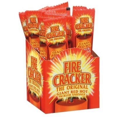 Firecracker Original Giant Red Hot Pickled Sausage ready for bold on-the-go snacking