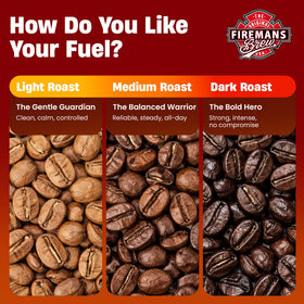 Firemans Brew Dark Roast roasted beans reveal depth and uniform color.