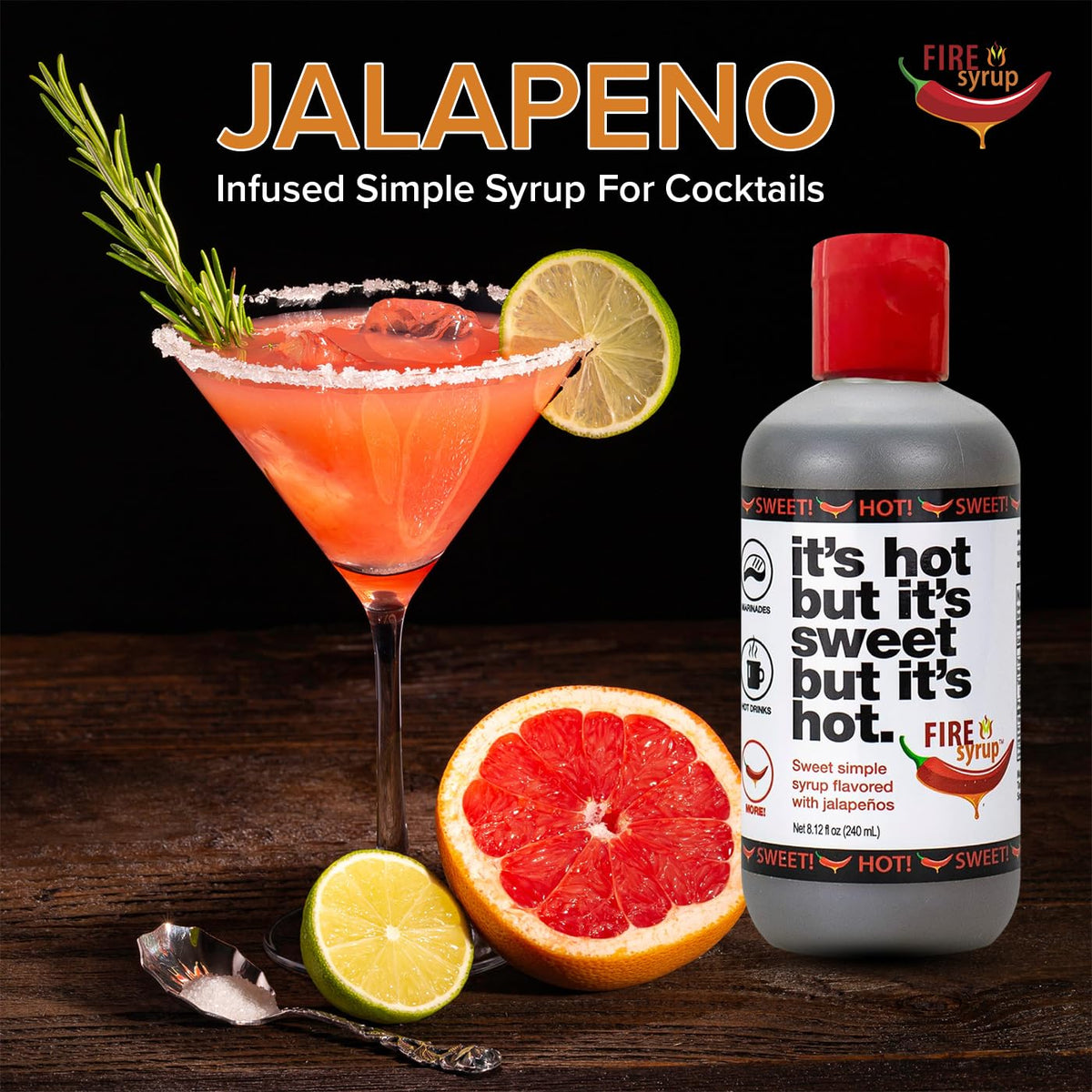 Fire Syrup cocktail glass with jalapeño glaze for bold margaritas
