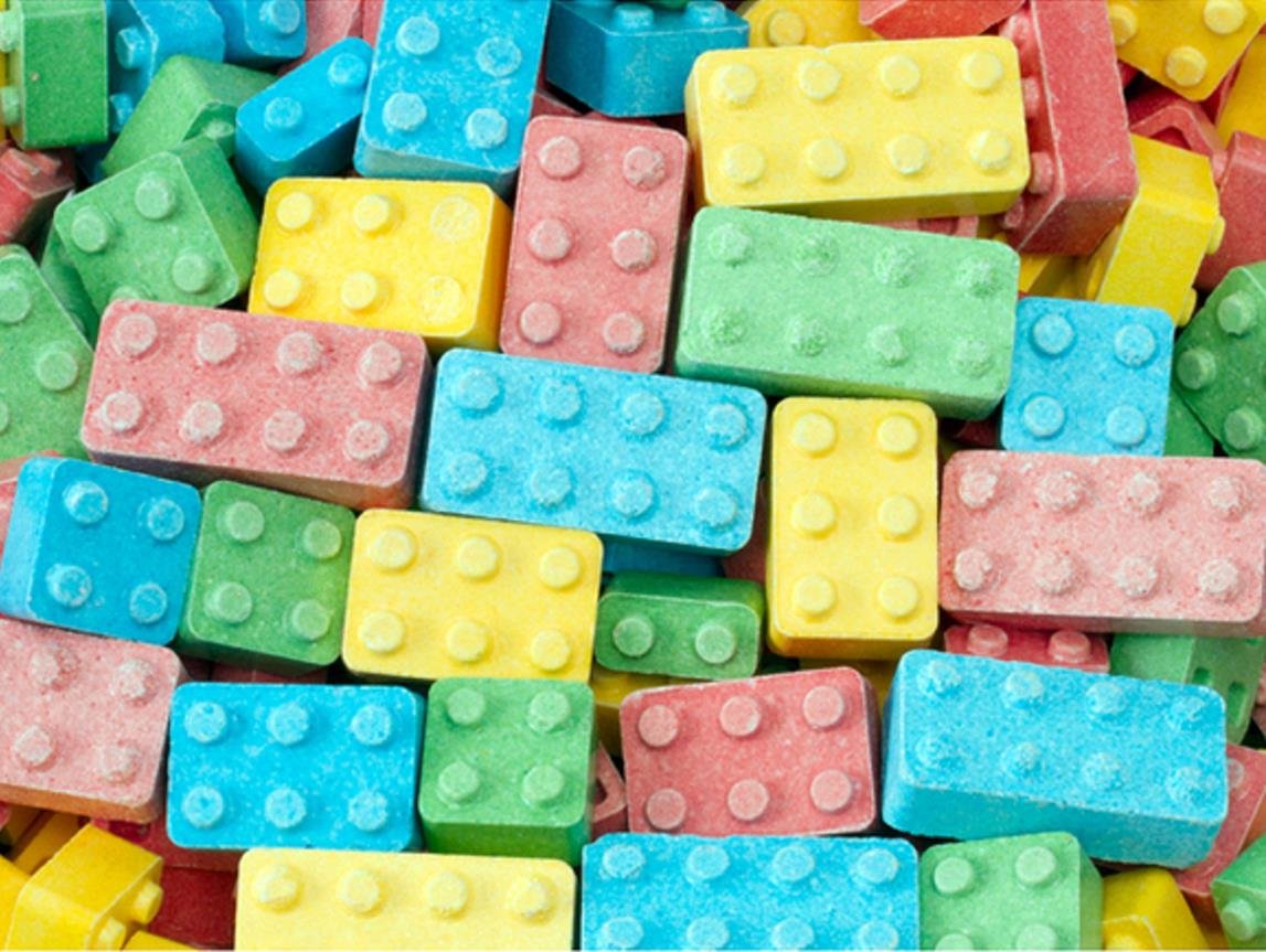 First Class Vending Building Blox Candy Blocks back view showing vibrant flavors