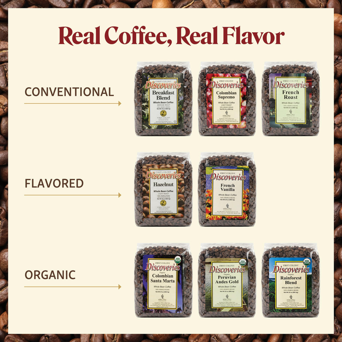 First Colony 24oz bag display, suggesting long-lasting value for daily coffee routines.