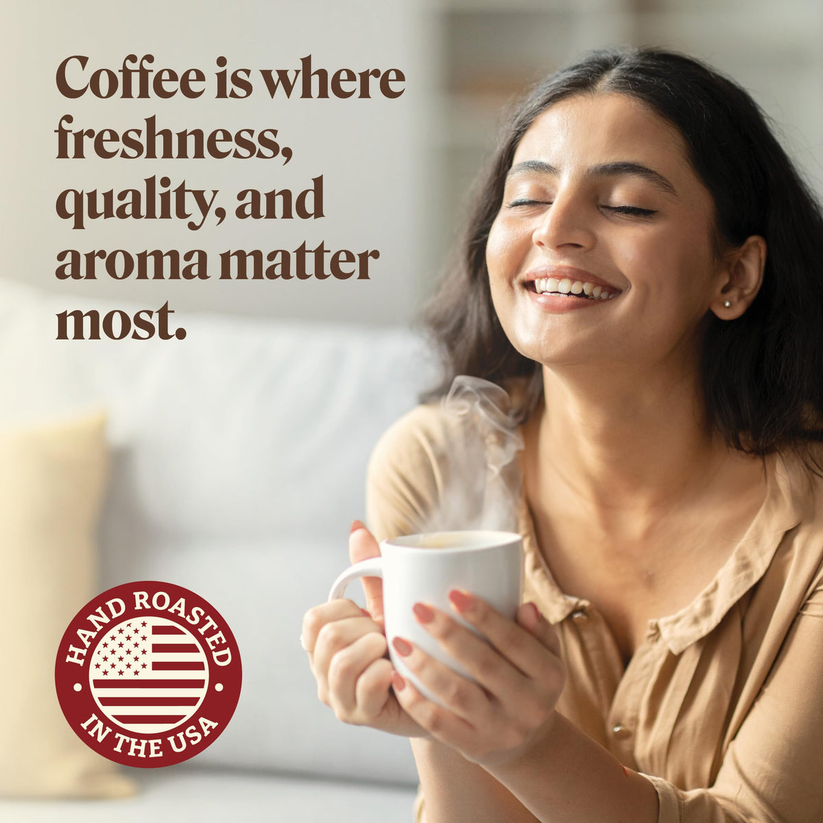 First Colony aroma-steam captures inviting scent for hot or iced brew.