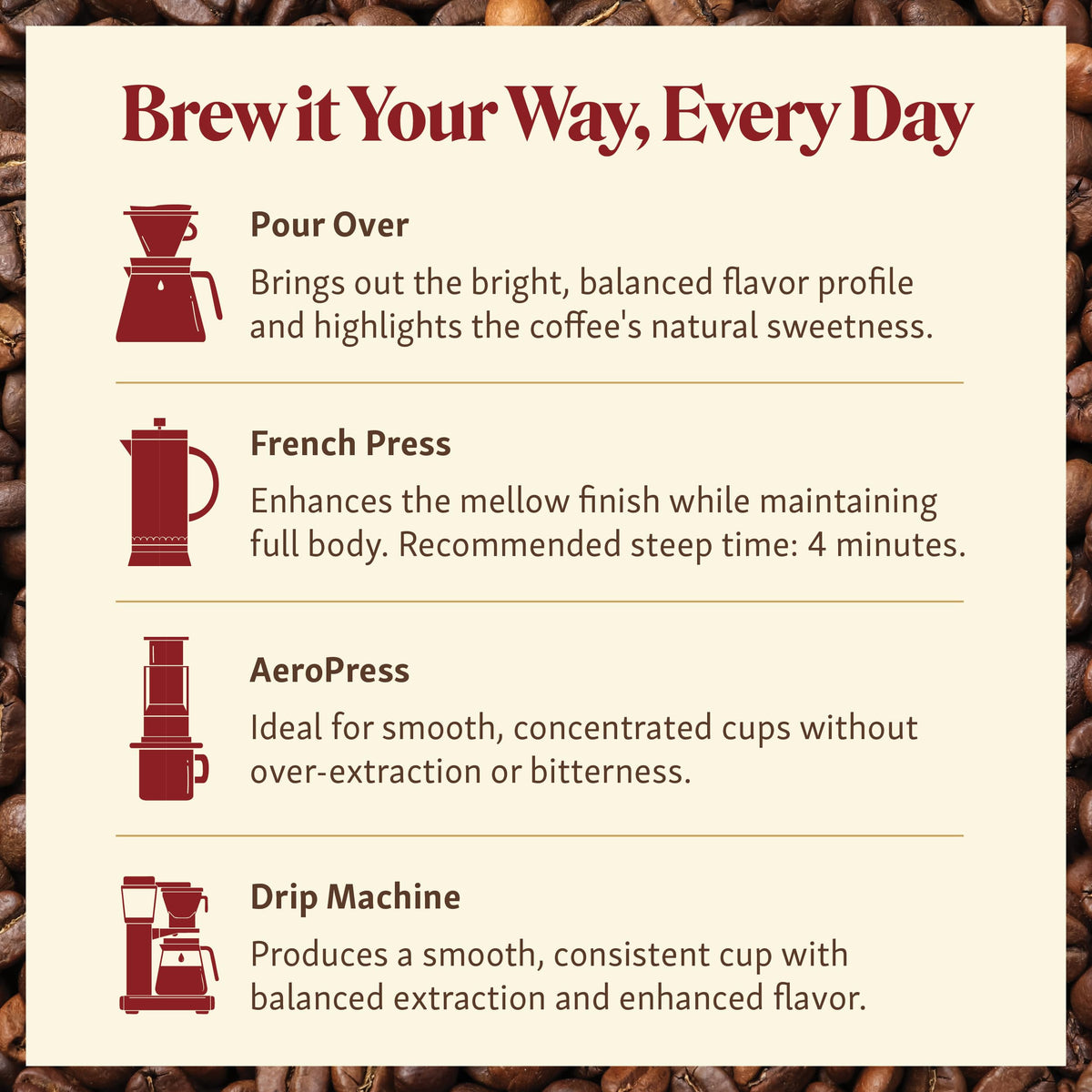 First Colony coffee aroma steaming cup, announcing rich body and bold flavor.