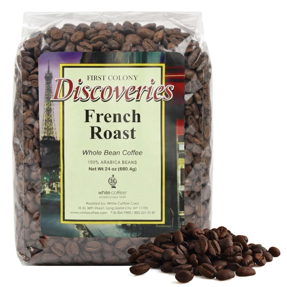 First Colony coffee bag on display signaling fresh, aromatic French roast for home brewers.