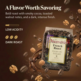 First Colony dark roast beans, low acidity, ideal for French press, drip, or espresso.