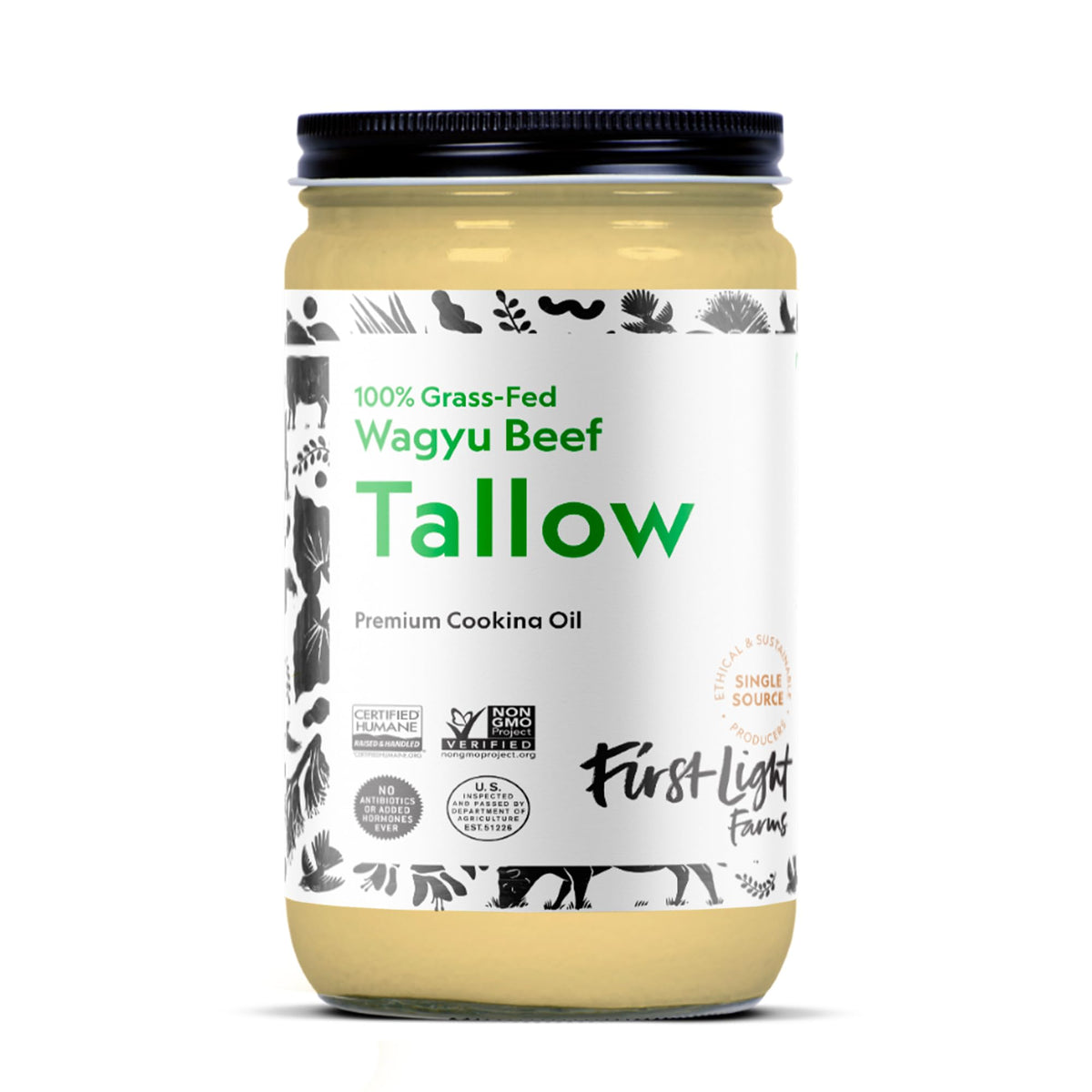 First Light Wagyu Tallow jar pour for high-heat searing and rich flavor.