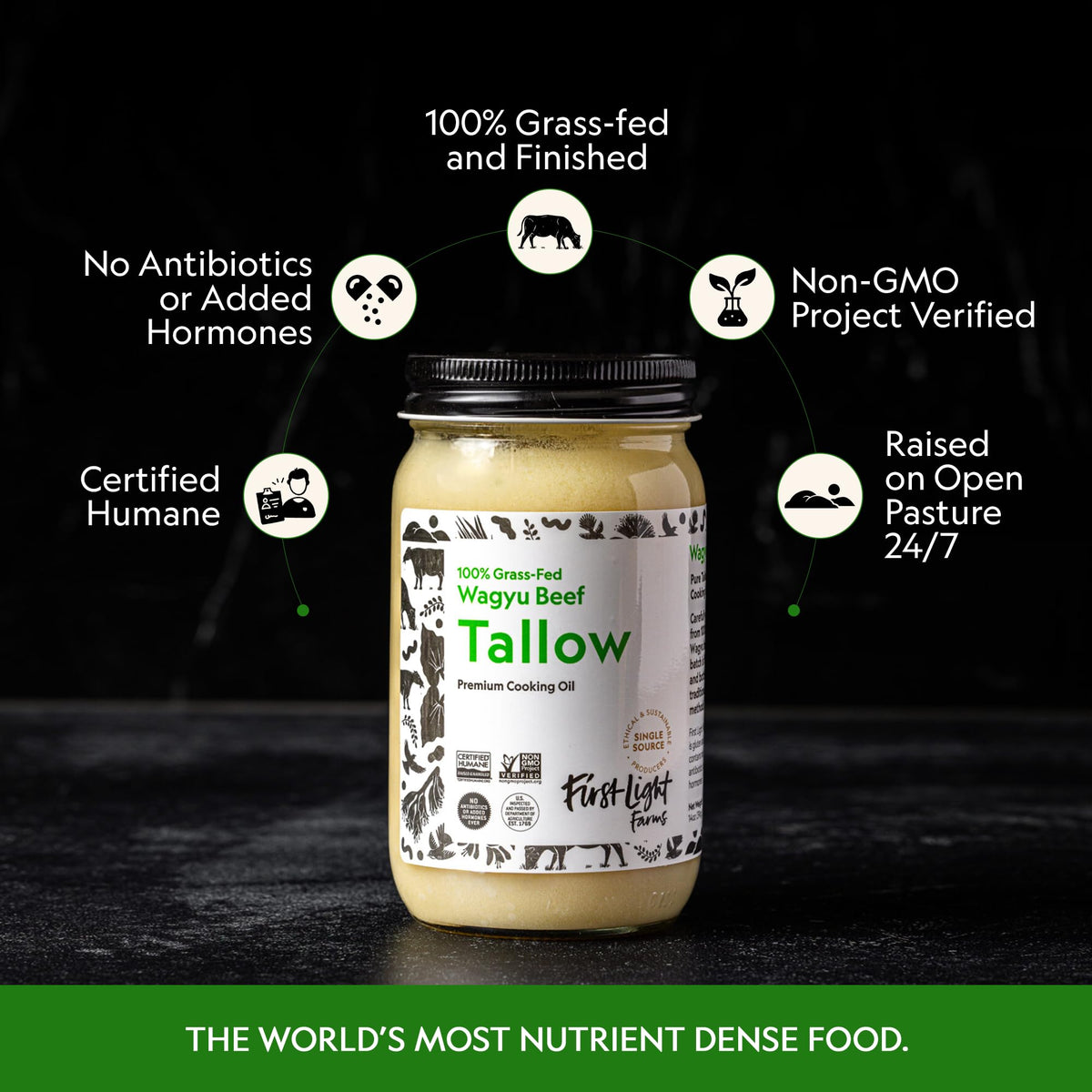 First Light Wagyu Tallow in pan demonstrates high smoke point for crisp results.