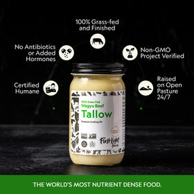 First Light Wagyu Tallow in pan demonstrates high smoke point for crisp results.